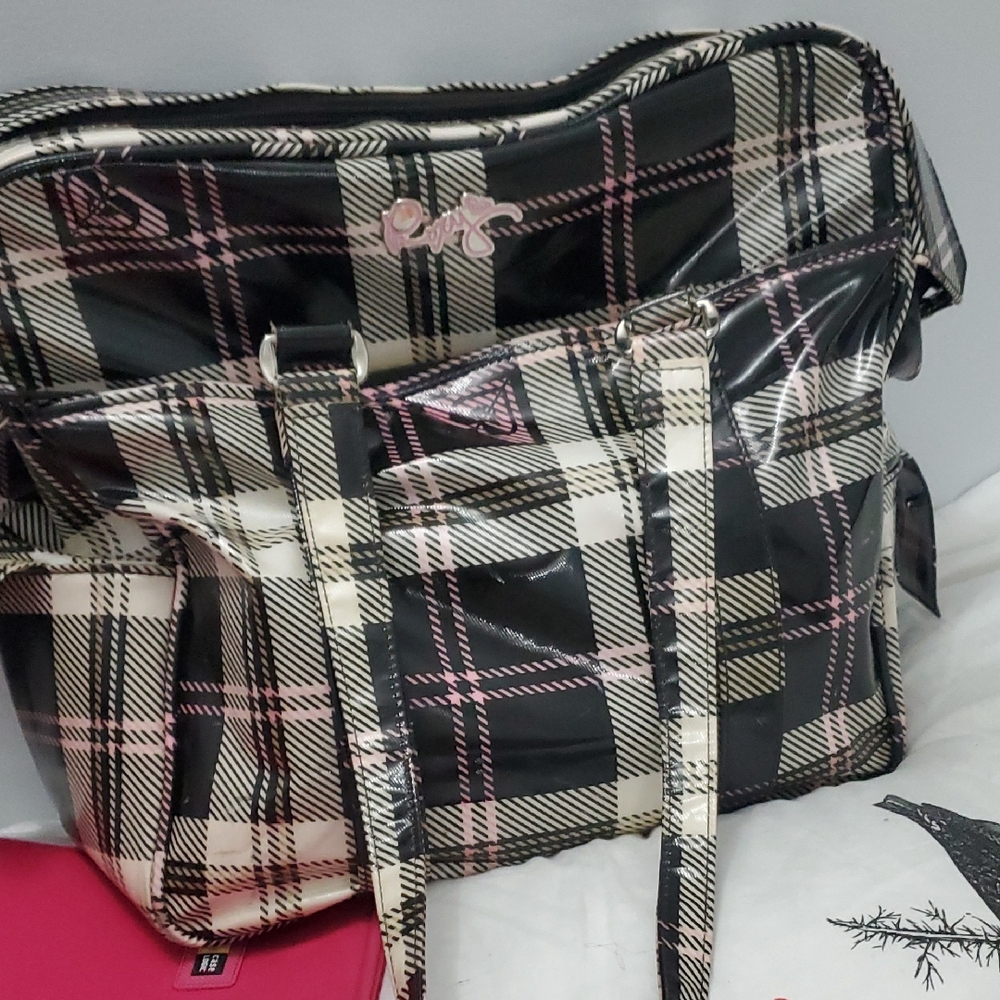 Roxy Black and Pink Laptop Bag with Bold Plaid Design